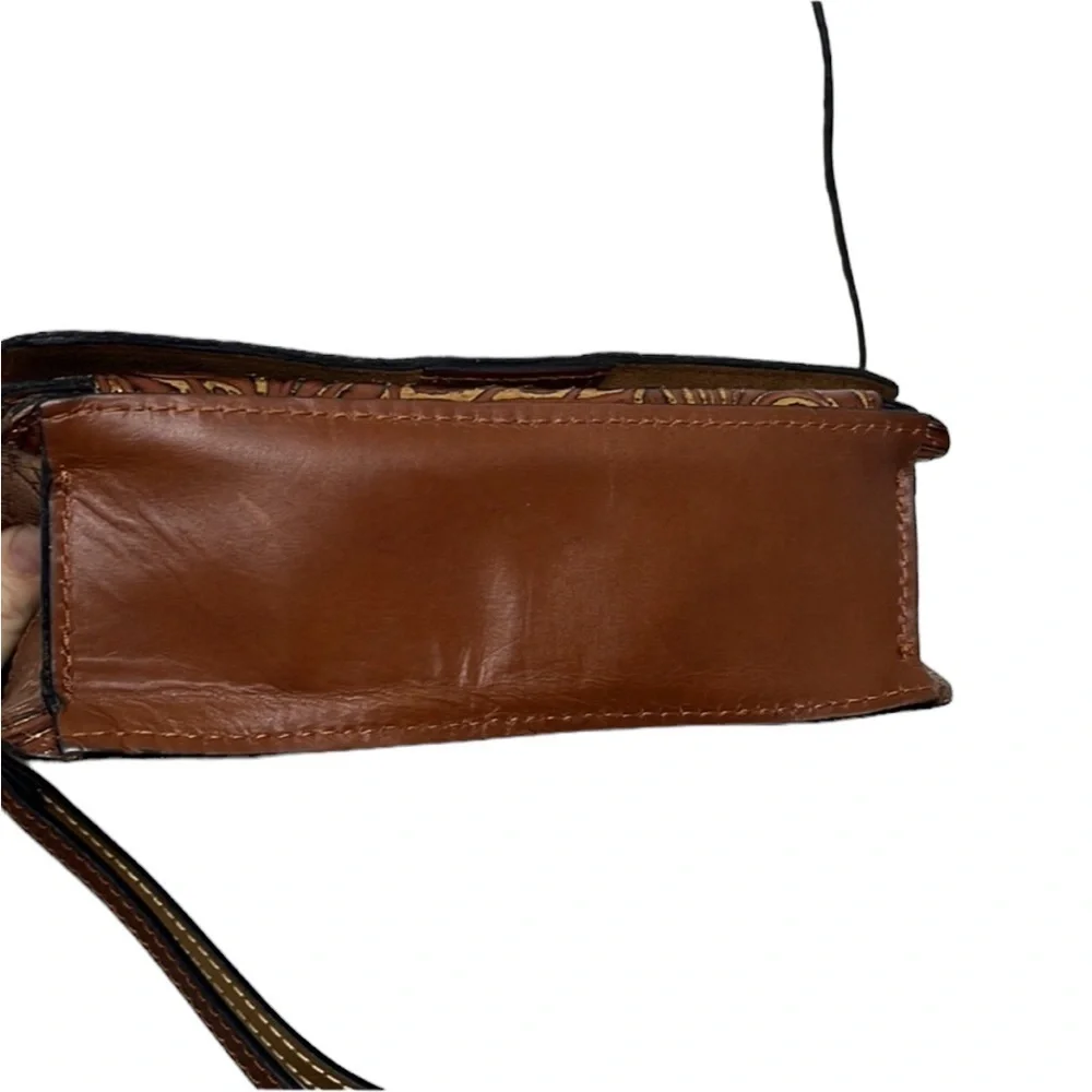 Patricia Nash Francia Brown Gold Leather Convertible Small Crossbody Bag
